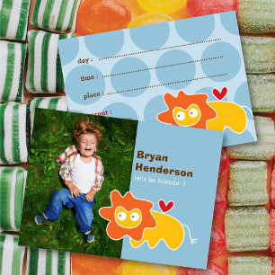 Cute Cartoon Yellow Lion Photo Kid's Play Date Calling Card