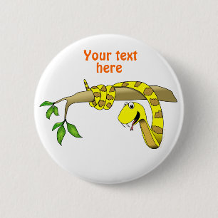 Cute Cartoon Yellow Snake in a Tree Reptile 6 Cm Round Badge