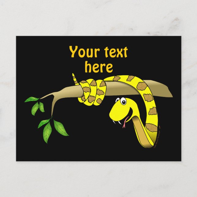 Cute Cartoon Yellow Snake in a Tree Reptile Postcard (Front)