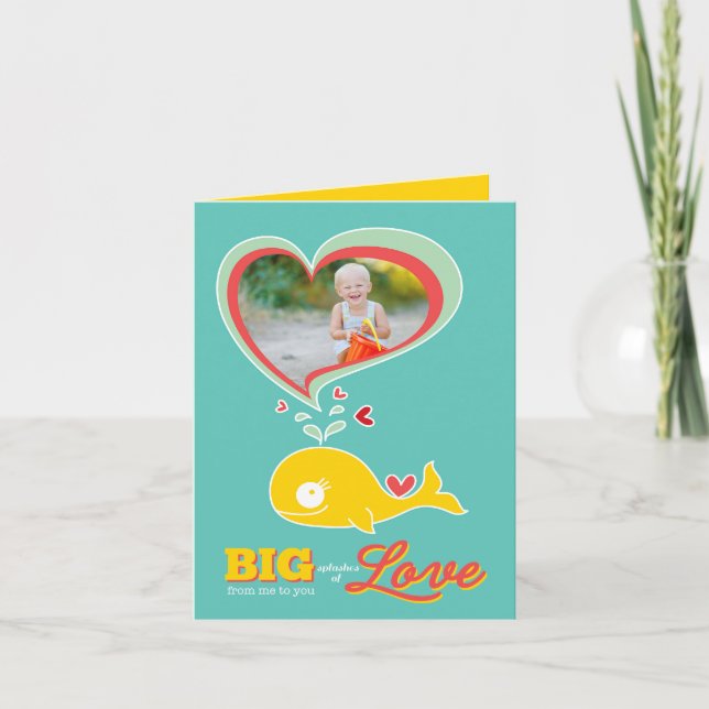 Cute Cartoon Yellow Whale Kid Valentine Photo Card (Front)