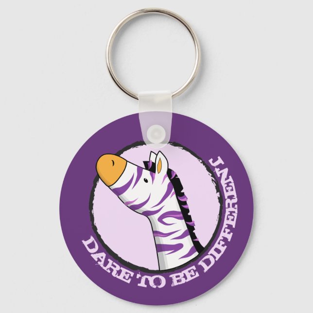 Cute Cartoon Zebra with Colourful Stripes Key Ring (Front)