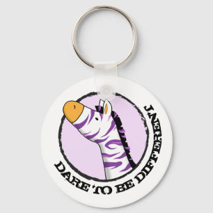 Cute Cartoon Zebra with Colourful Stripes Key Ring