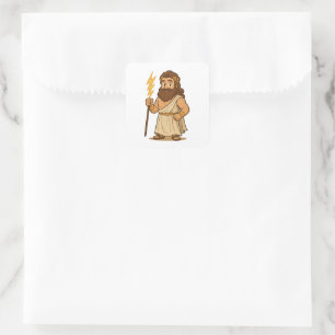 Cute Cartoon Zeus – Greek Mythology God of Thunder Square Sticker