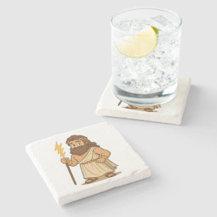 Cute Cartoon Zeus – Greek Mythology God of Thunder Stone Coaster