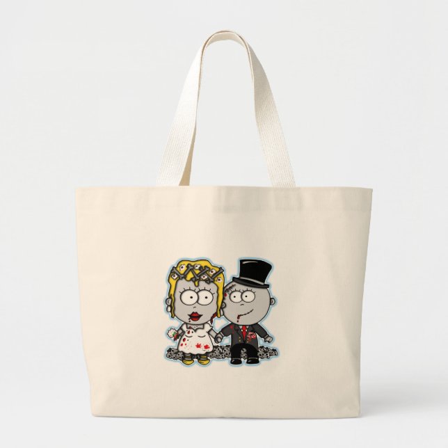 Cute cartoon Zombie bride and groom wedding gifts Large Tote Bag (Front)