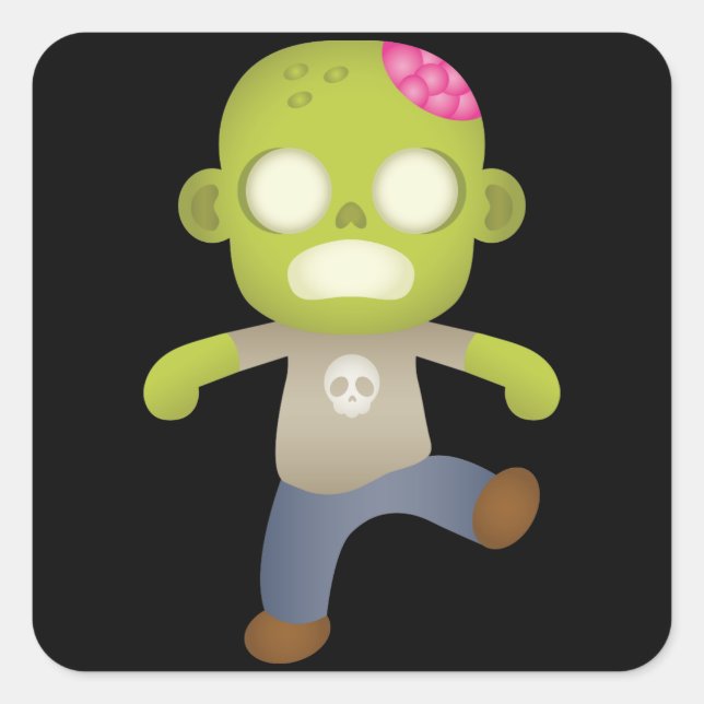 Cute Cartoon Zombie Square Sticker (Front)