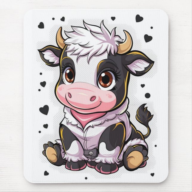 Cute cartoonish cow with large expressive eyes mouse mat (Front)
