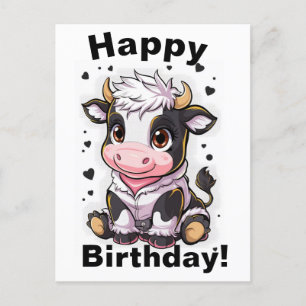Cute cartoonish cow with large expressive eyes postcard