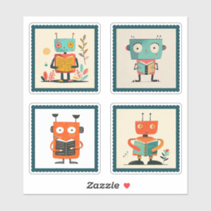 Cute Cartoony Robots Reading Books Stamp Pack