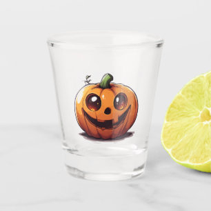 Cute carved Halloween pumpkin cartoon design Shot Glass