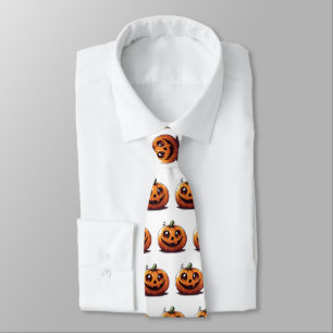 Cute carved Halloween pumpkin cartoon design Tie