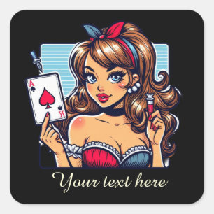Cute Casino vintage lady add text Square Sticker