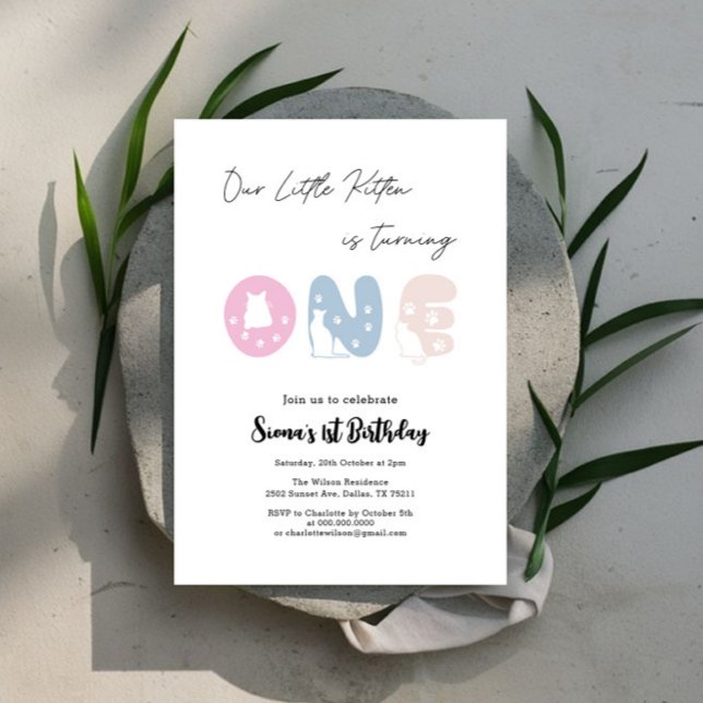 Cute Cat 1st Birthday  Invitation (Creator Uploaded)