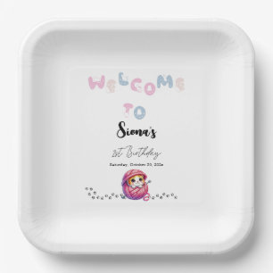 Cute Cat 1st Birthday Party Paper Plate