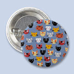 Cute Cat 3 Cm Round Badge<br><div class="desc">Lots of cute little cats on a mid blue background. Ideal for crazy or sane cat people.  Original art by Nic Squirrell.</div>
