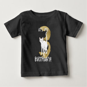 Cute Cat 3rd Birthday With Gold Typography Kids Baby T-Shirt