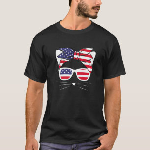 Cute Cat 4th July Women Girls Kitten Patriotic T-Shirt