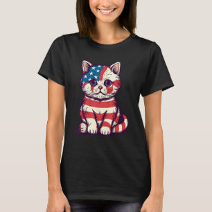 Cute Cat 4th Of July Hat Patriotic American Flag P T-Shirt