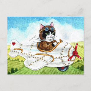 Cute cat aeroplane travel Bon Voyage postcard