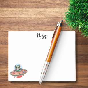 Cute Cat alien & UFO spaceship, Custom Name Post-it Notes
