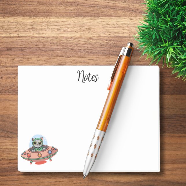 Cute Cat alien & UFO spaceship, Custom Name Post-it Notes (Creator Uploaded)