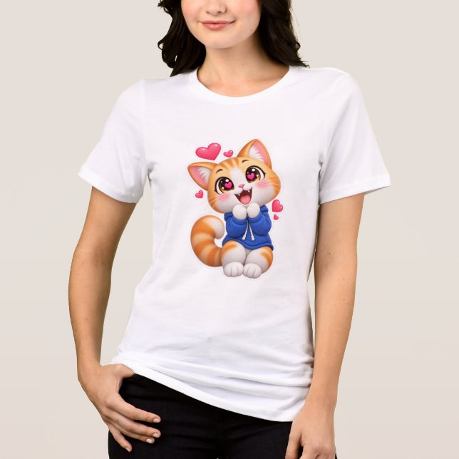 Cute Cat Amazed Sticker Tri-Blend Shirt (Front)