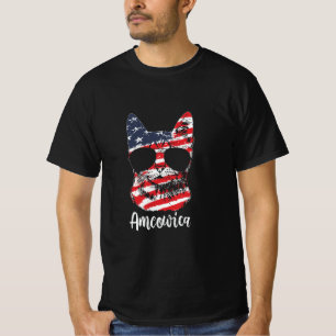 Cute Cat Ameowica USA Flag 4th of July T-Shirt