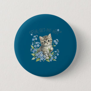 Cute cat &amp; flowers fur-get-me-not gift women 6 cm round badge