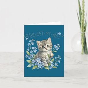 Cute cat & flowers fur-get-me-not gift women card