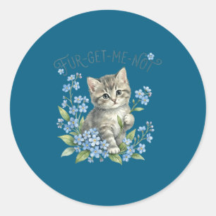 Cute cat & flowers fur-get-me-not gift women classic round sticker