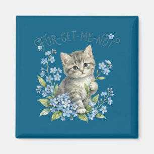 Cute cat & flowers fur-get-me-not gift women magnet