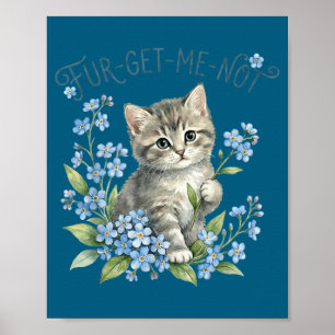 Cute cat & flowers fur-get-me-not gift women poster