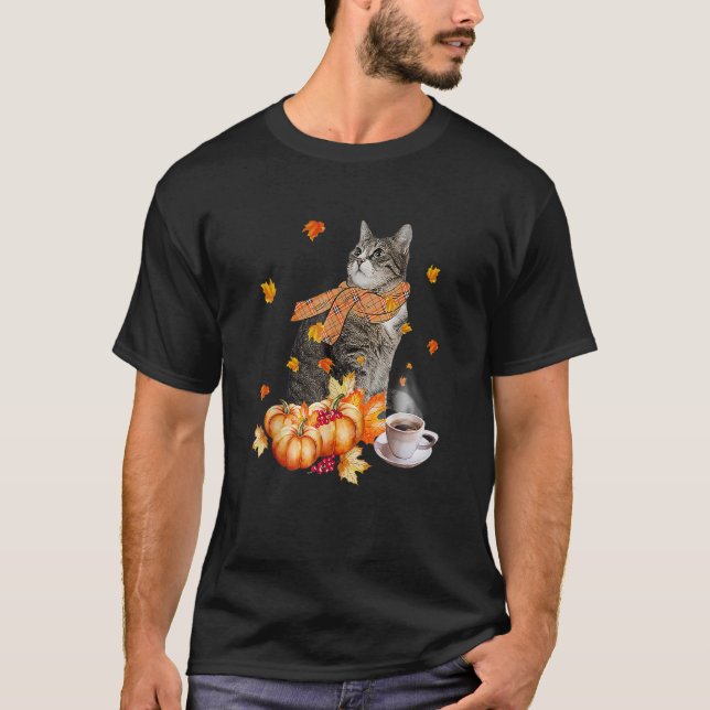 Cute Cat Amp Pumpkin Spice  Cat  Fall Thanksgiving T-Shirt (Front)