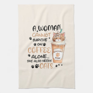 Cute cat and a Cup of Coffee Tea Towel
