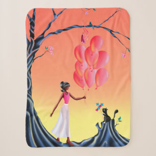 Cute Cat and ballerina at sunset Tree Sherpa Blanket
