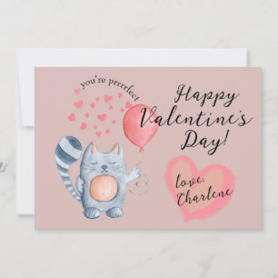 Cute Cat and Balloon Valentine's Day Holiday Card