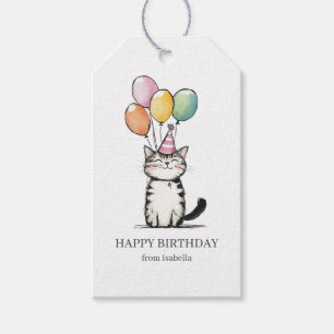 Cute Cat and Balloons Happy Birthday Gift Tags