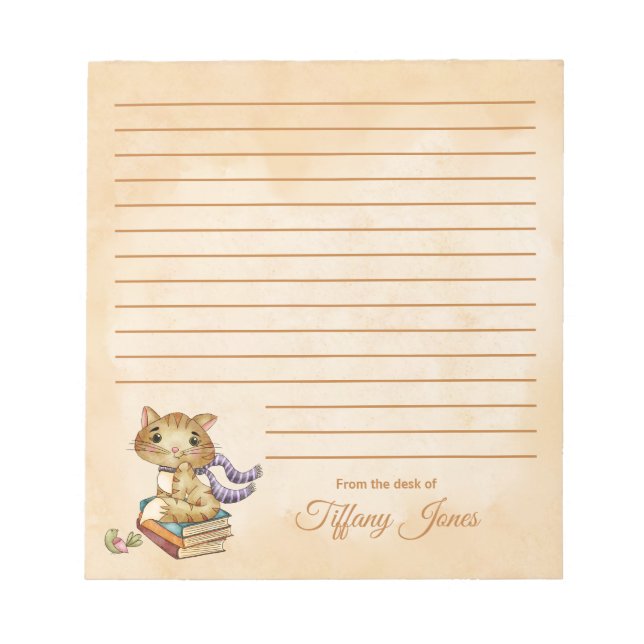 Cute Cat and Books Notepad (Front)