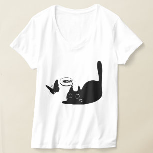 Cute Cat and Butterfly Meow T-Shirt