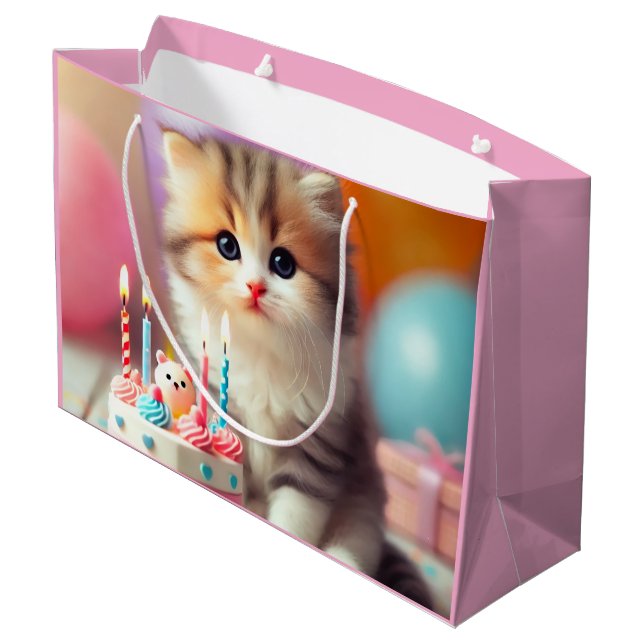 Cute Cat and Cake Large Gift Bag (Back Angled)