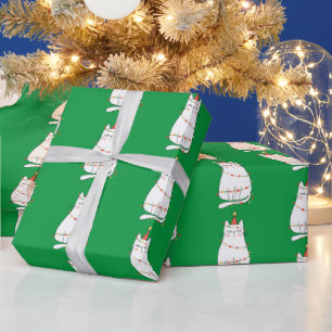 Cute Cat and Christmas Lights Wrapping Paper