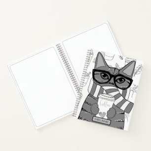 Cute Cat and Coffee Lover Personalised Notebook