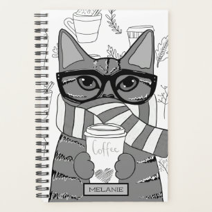 Cute Cat and Coffee Lover Personalised Planner