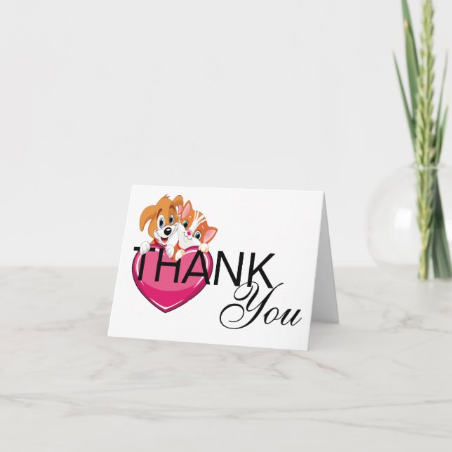 Cute Cat and Dog Blank or Thank You Note Card (Front)
