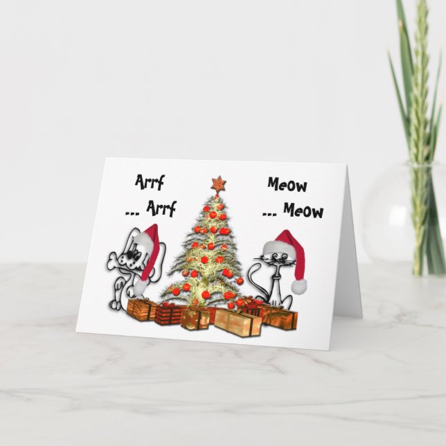Cute Cat and Dog Christmas Card (Front)