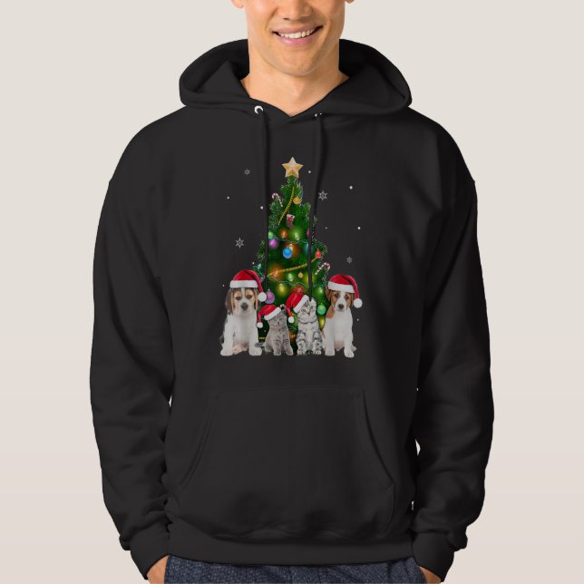 Cute Cat And Dog Christmas Tree Cat Lover Xmas Pet Hoodie (Front)
