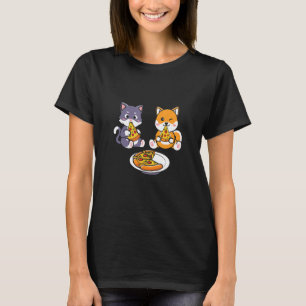 Cute Cat and Dog eating Pizza T-Shirt
