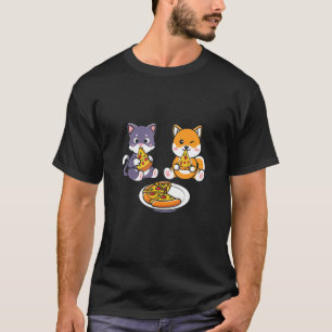 Cute Cat and Dog eating Pizza T-Shirt