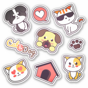 Cute Cat and Dog Fun Variety Sticker Pack
