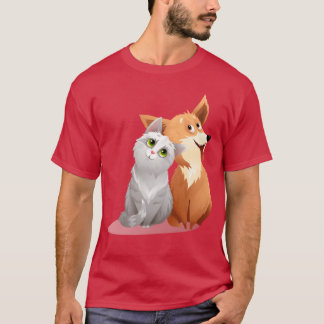 Cute Cat And Dog Funny Friends Mascot funny T-Shirt